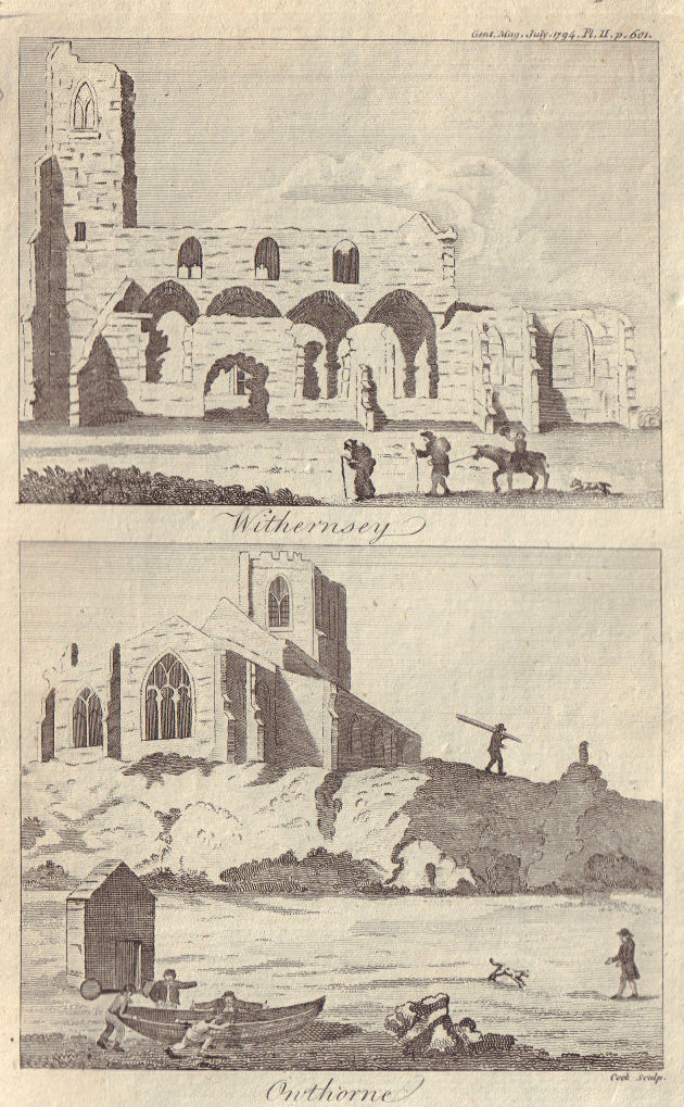 The Sister Churches at Withernsea and Owthorne or Overthorne, Yorkshire 1794
